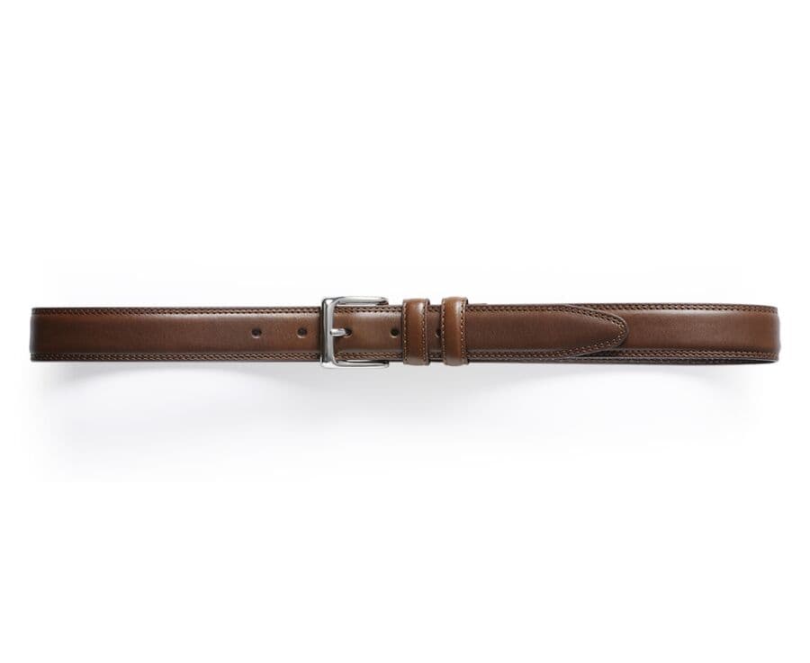 Ceinture cuir homme Châtaigne avec boucle argent - BRIXTON SILVER