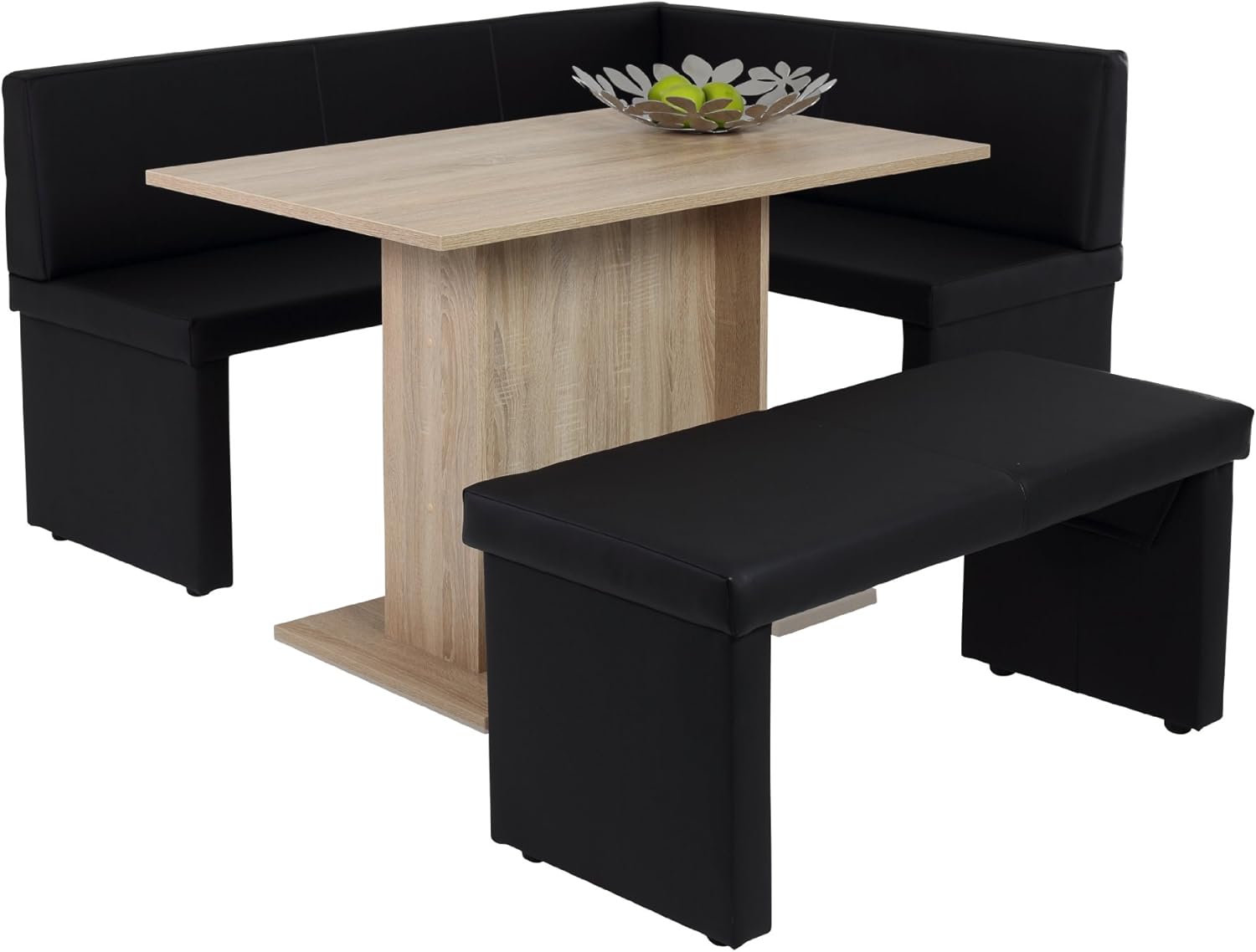 Eckbank Taina LEB, Kunstleder Schwarz, Gestell aus Holz, langer Schenkel links, 168 x128 x 84cm