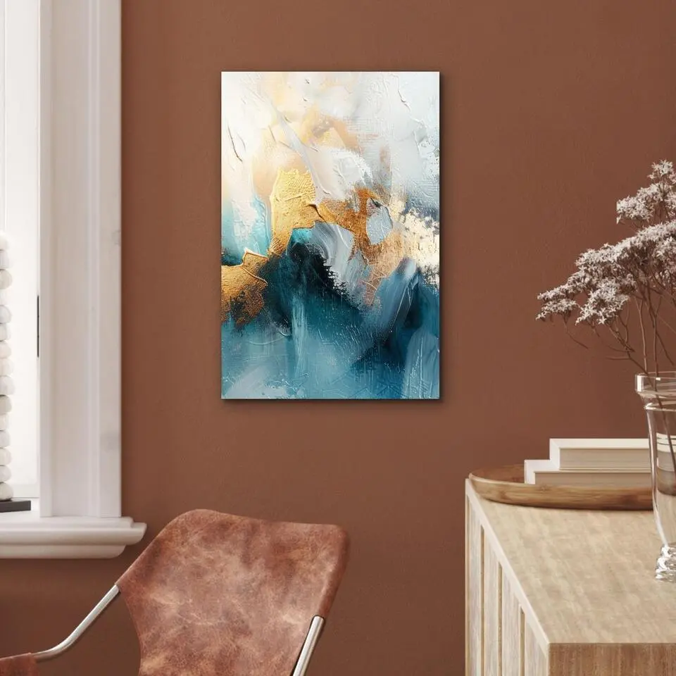 MuchoWow Aluminium Schilderij 40x60cm Abstract Kunst Gold Blauw