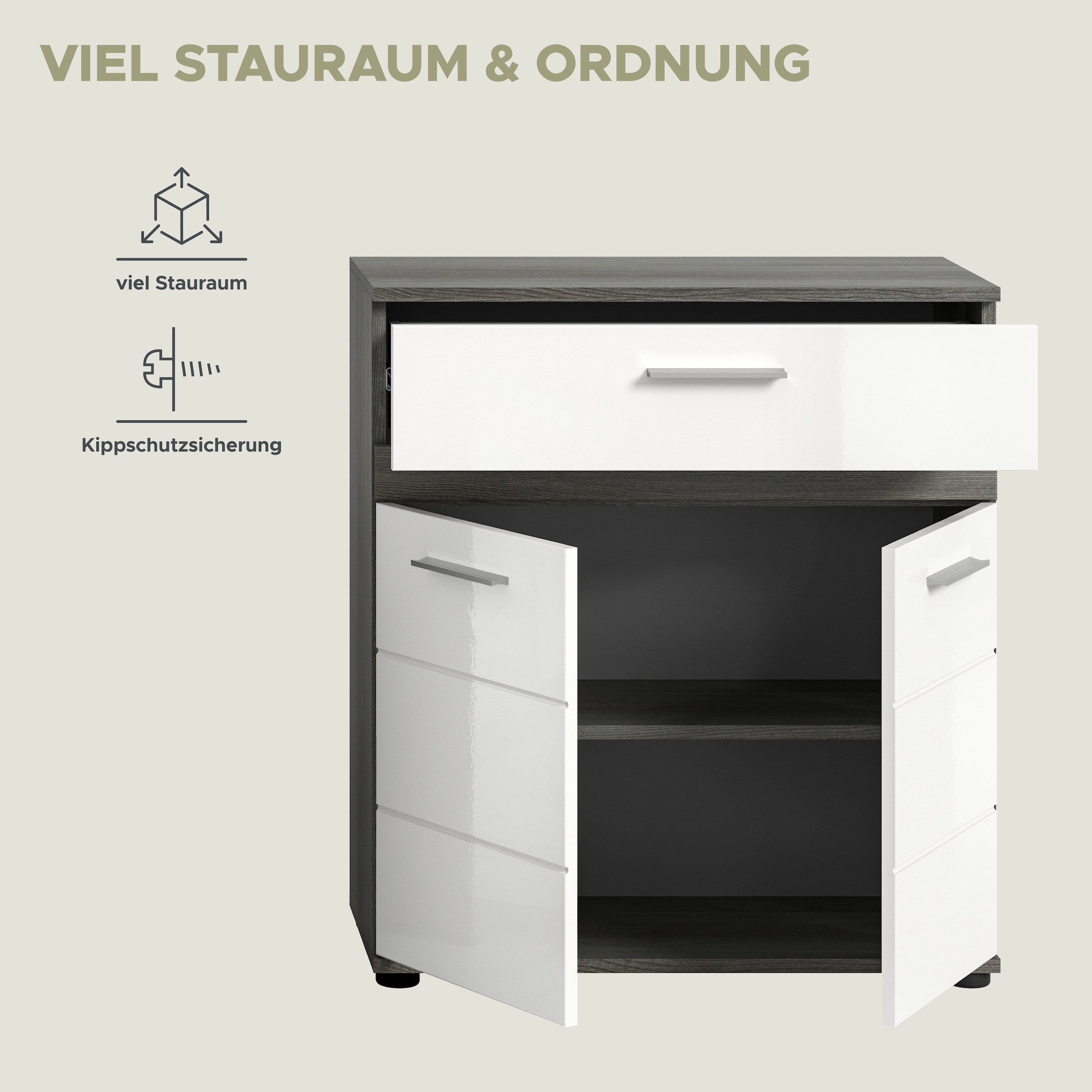 welltime Midischrank »LUCCA, TOPSELLER!, Höhe 79 cm, 2 Türen, 1 Schubkasten, 1 Einlegeboden« Badschrank, Bad-Möbel, Badezimmer
