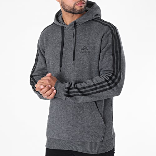 Sweat Capuche A Bandes 3 Stripes GK9082 Gris Anthracite Chiné