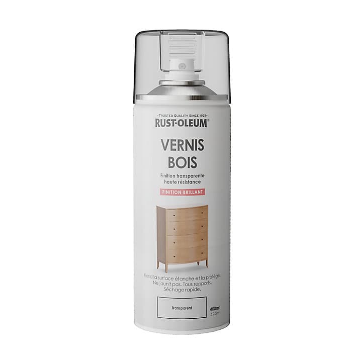 Vernis bois en bombe aérosol Rust-Oleum transparent brillant 400ml