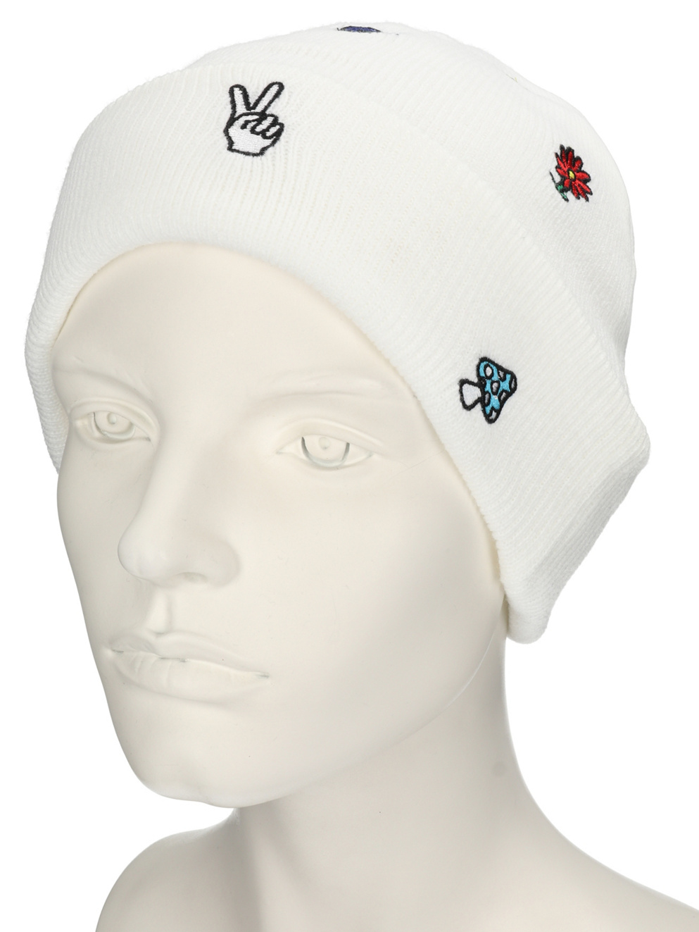 A.LAB Ellison Motif Embro Beanie white