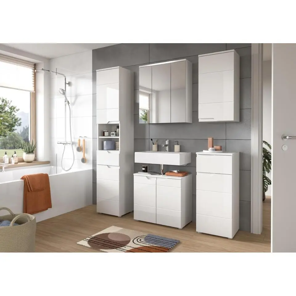 Hioshop Solero badkamerkast 1 deur- 1 lade wit hoogglans- wit
