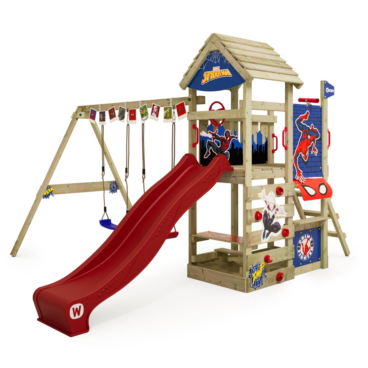 WICKEY Marvel Spider-Man Adventure speeltoren met glijbaan en dubbele schommel