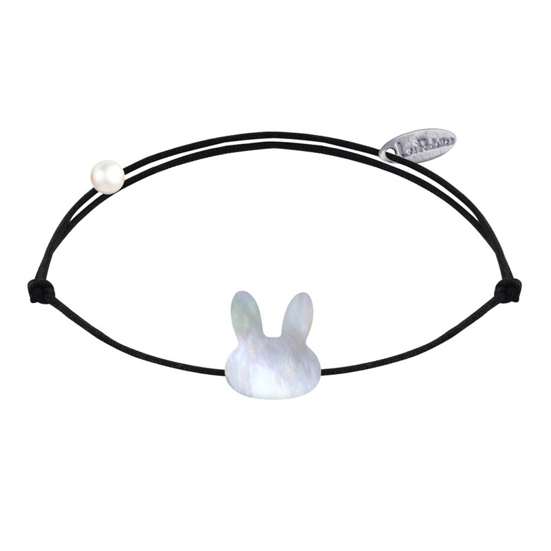 Bracelet Lien Tête de Lapin en Nacre - Noir