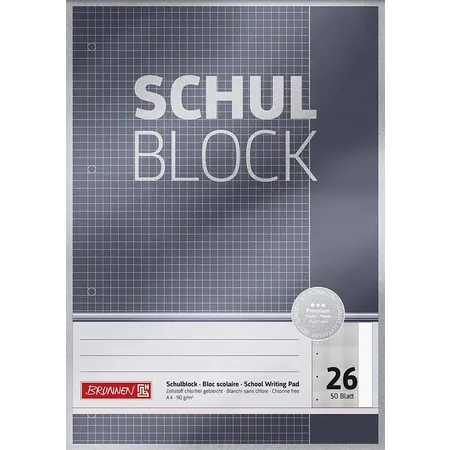 BRUNNEN Schulblock A4 kariert, mit Rand, Lineatur 26