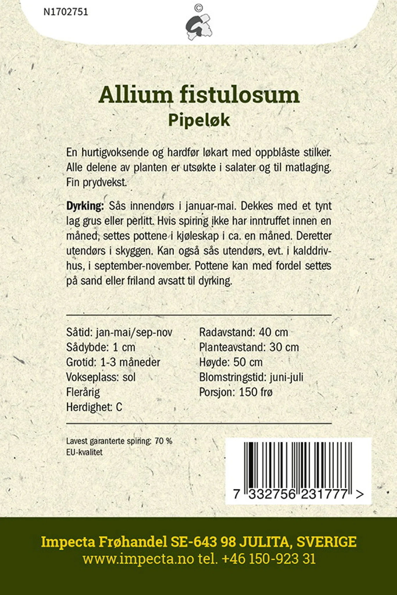 Allium fistulosum Pipeløk