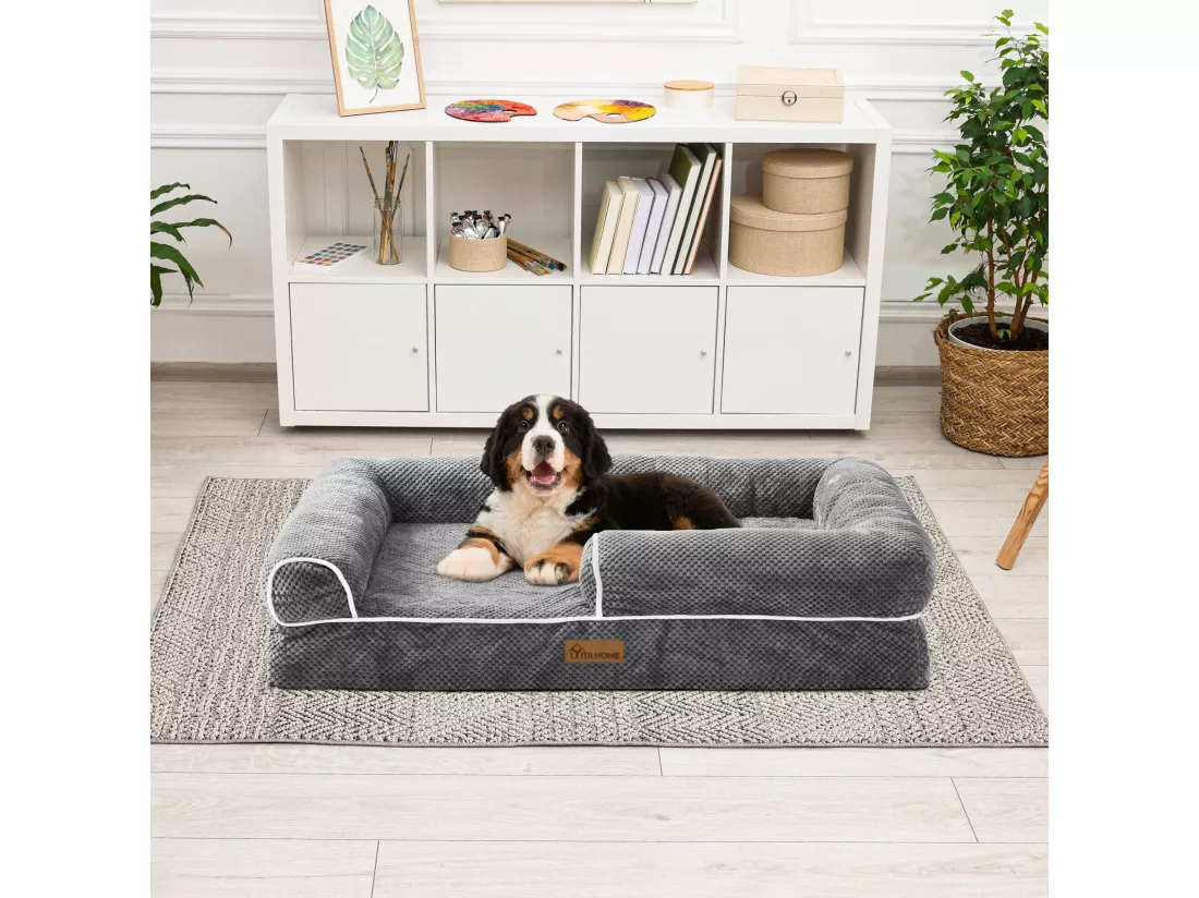 YITAHOME Panier - Chien - Gris - Dehoussable - Orthopédique - lit Chien - Matelas Lavable - 71x58cm