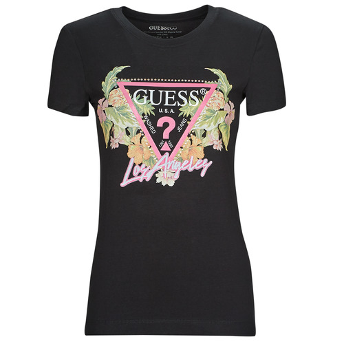 Guess - SS CN TRIANGLE FLOWERS TEE - Noir