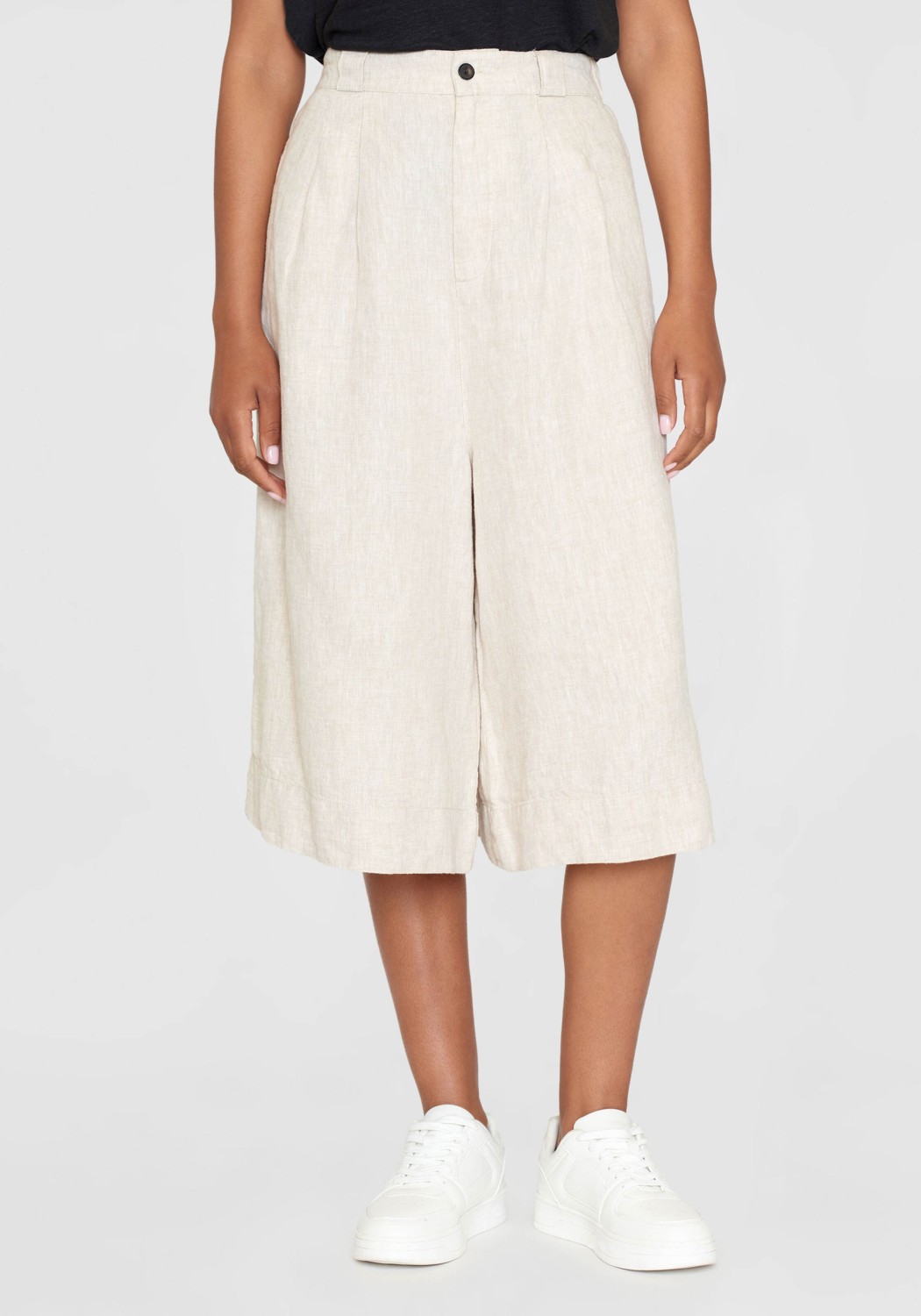Knowledge Cotton Apparel Leinenshorts Eve Extra Wide Linen Shorts Light Feather Gray