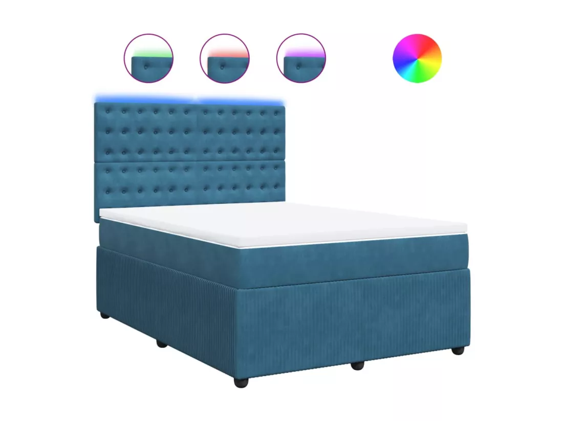 Sommier à lattes de lit et matelas bleu 140x190 cm velours