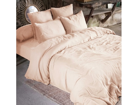 TERRE DE NUIT - Parure de lit housse de couette Parure de lit double gaze de coton rose 240x220 cm