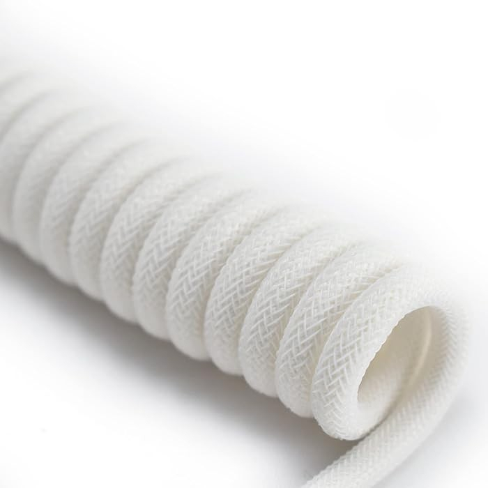 (1.5m) Coiled USB C auf USB A Nylon Spiral Ladekabel / Stromkabel für Gaming Tastaturen Keyboards - Weiss