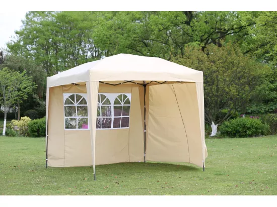 Couverture latérale beige 3x2m avec fenêtres pour tonnelle pliable 3x3m