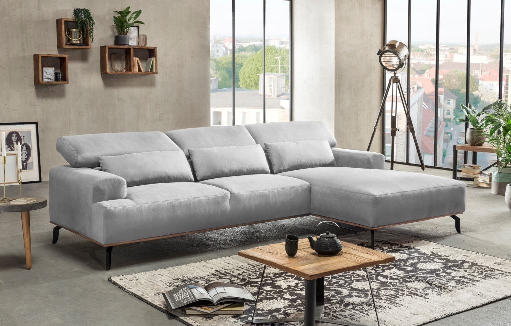 Ecksofa - silber - Microfaser - Recamiere rechts