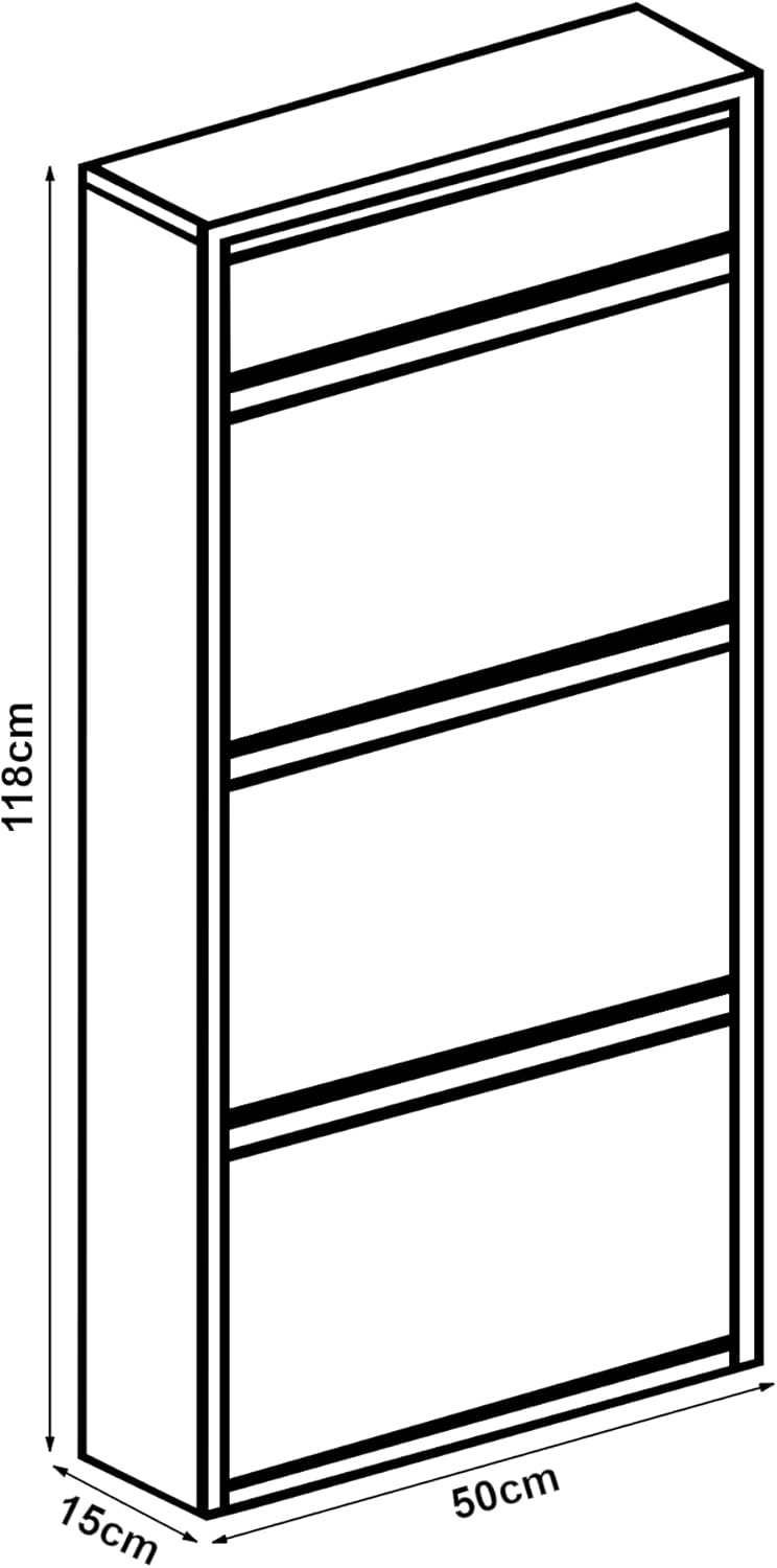 [en.casa] Schuhschrank Sokndal Schuhkipper mit 4 Klappen Metall Schuhkommode für 6 Paar Schuhe 118 x 50 x 15 cm Grau