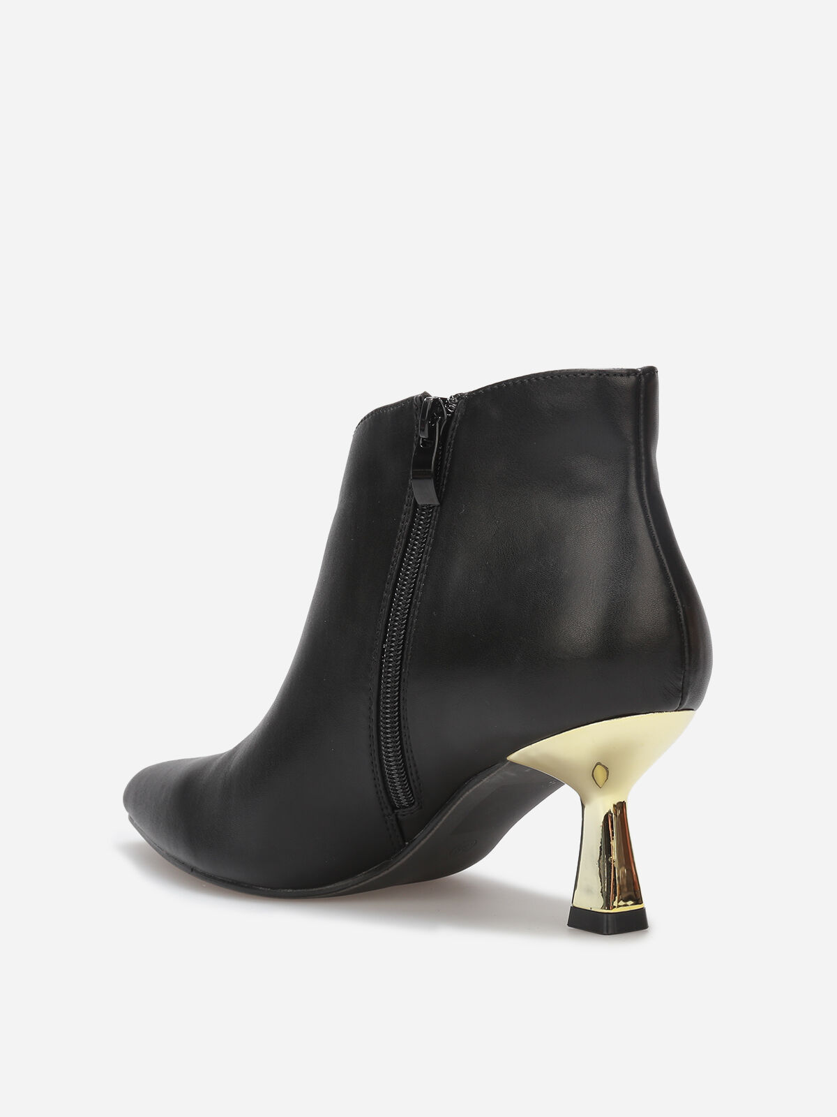 Bottines pointues à petit talon métallique- Noir
