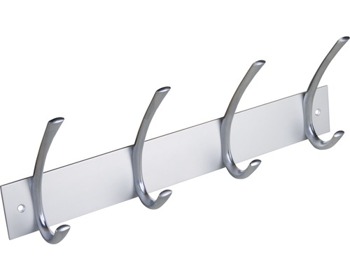 Kapstok met 4 haken, aluminium, chroom afwerking, afmetingen (L x B x H): 360/120/75 mm