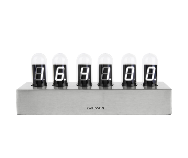Table clock Cathode brushed steel base, White LED