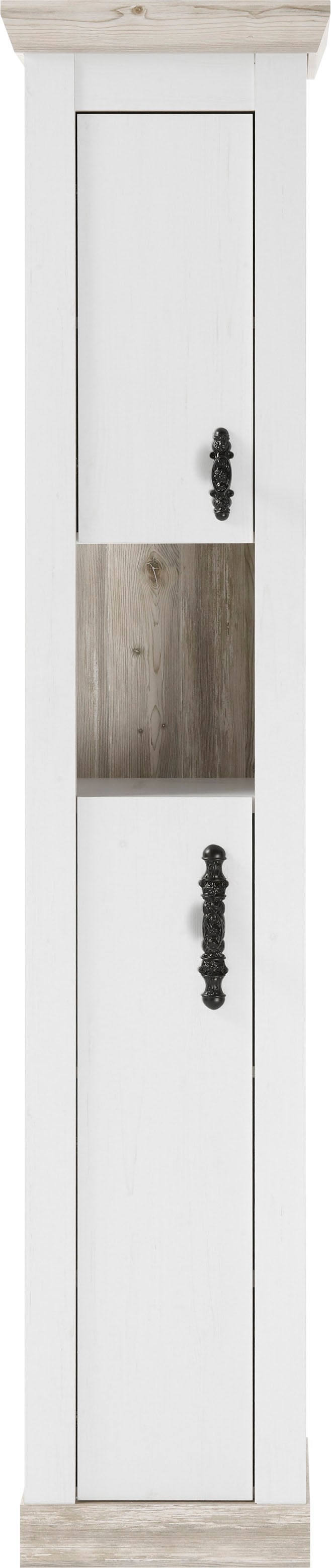 Home affaire Hochschrank »Florenz, Badschrank im Landhausstil, Schrank mit Metallgriffen« in Pinie Weiss, offenes Fach und ausreichend Stauraum hinter Drehtüren