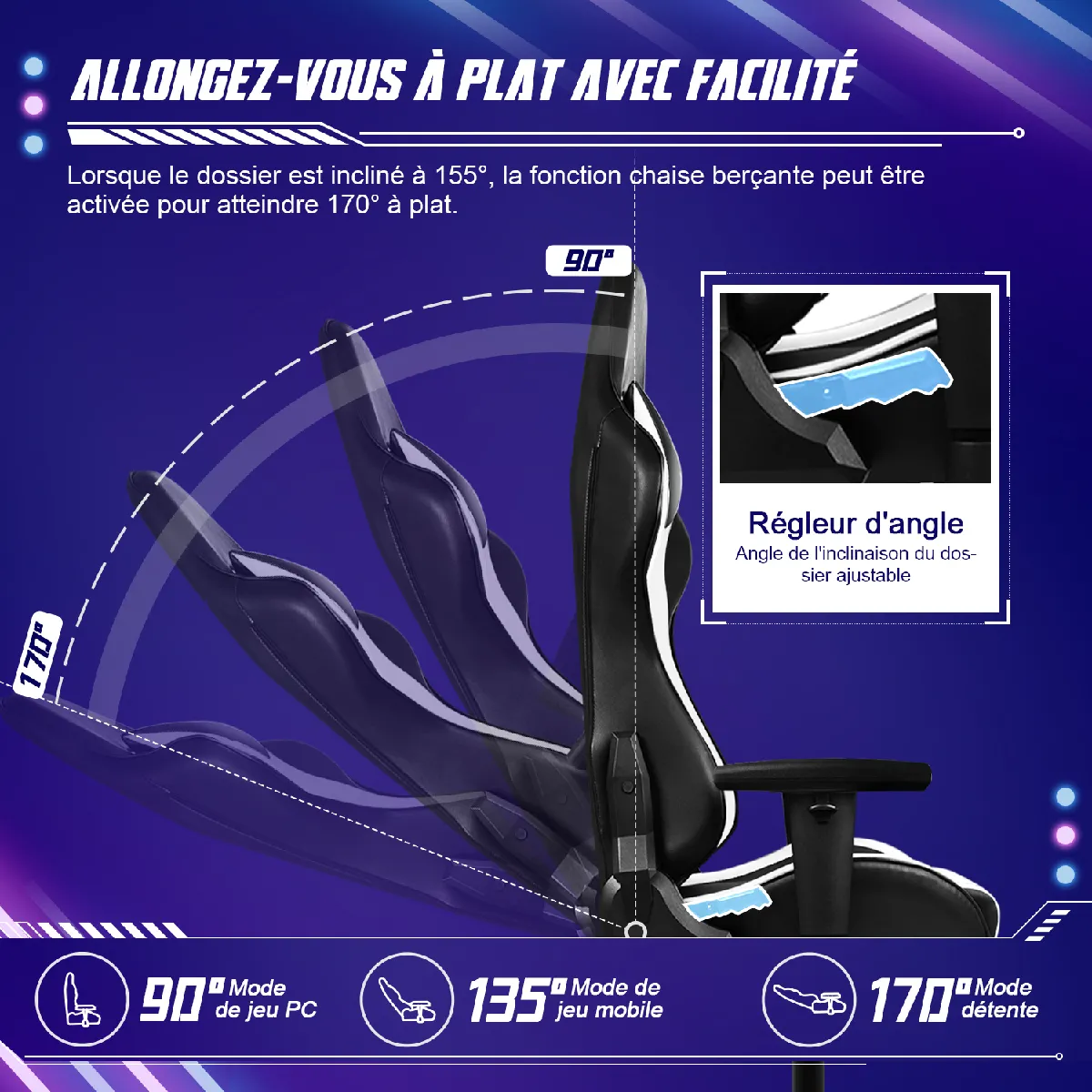 Chaise Gaming Lexzurn - Noir/Blanc