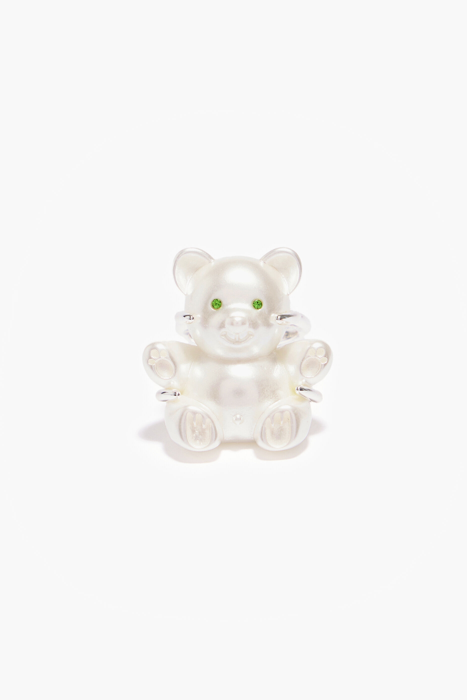 anel de urso de cristal prateado