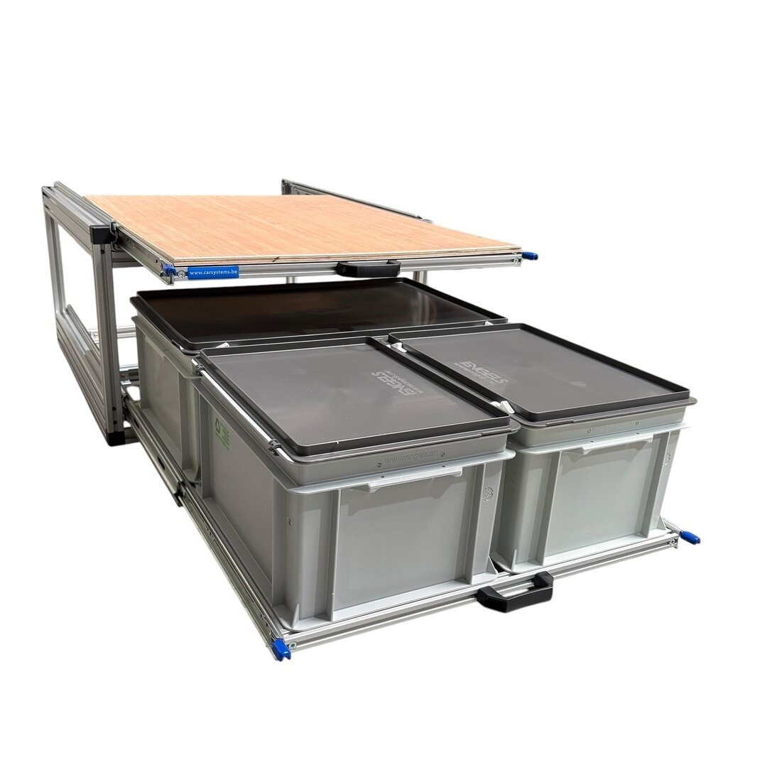 Dubbel schuifframe 80x60cm met 3 dichte bakken en multiplex plaat