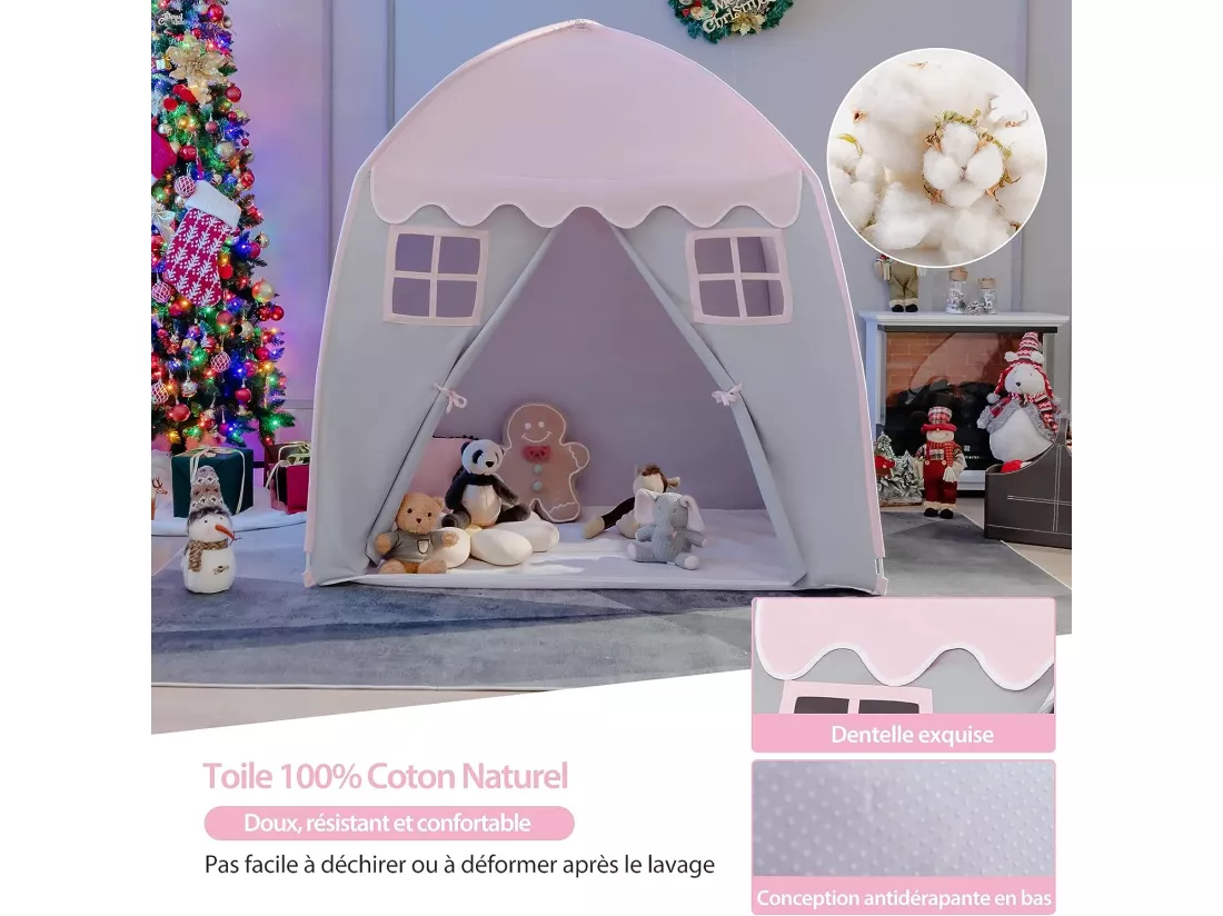 Tente de jeu pour enfants avec tapis antidérapant et sac de transport grande maisonr enfants 3 ans +