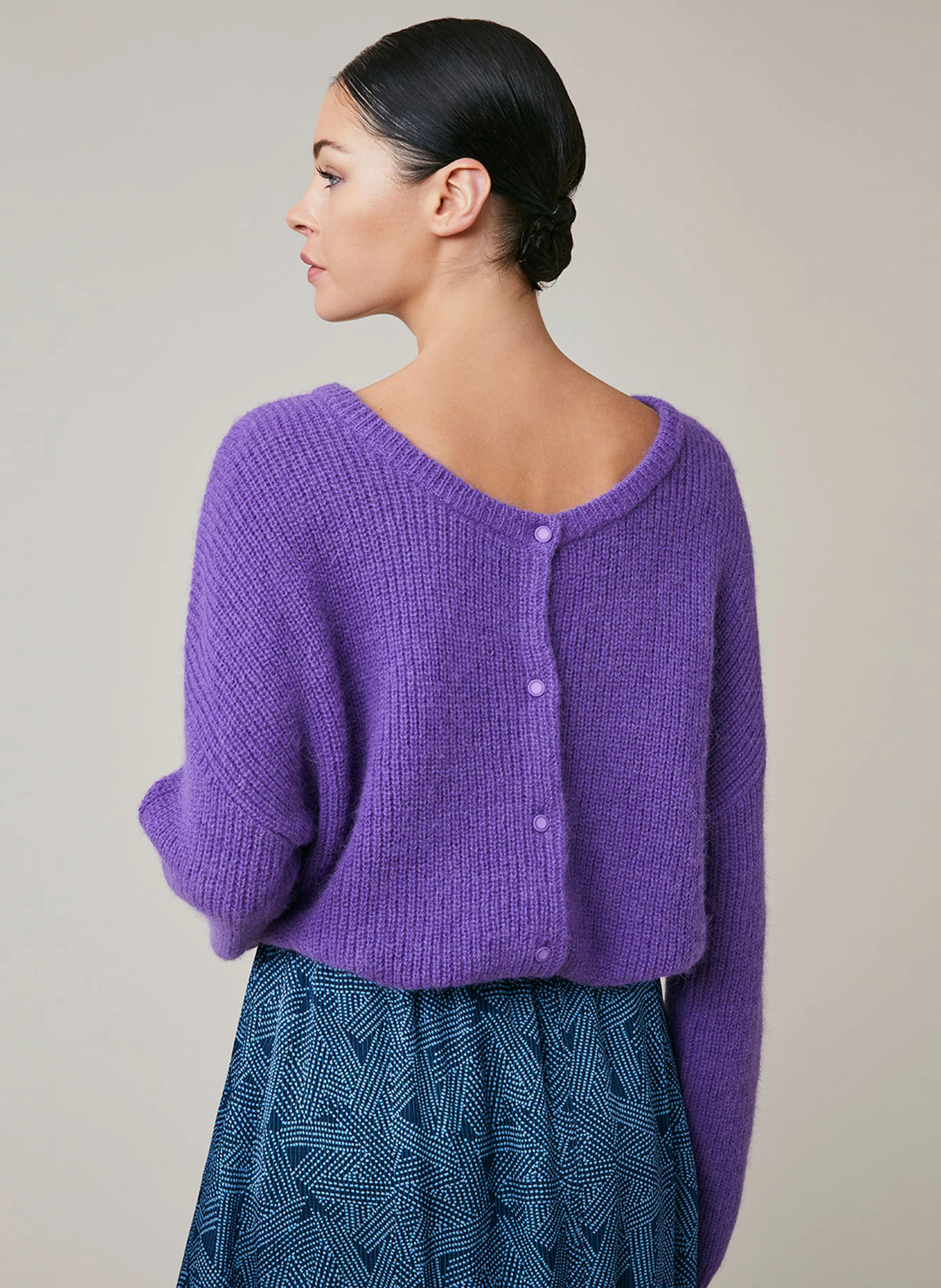 ERMAN - Gilet oversize col rond en laine mélangée | Violet