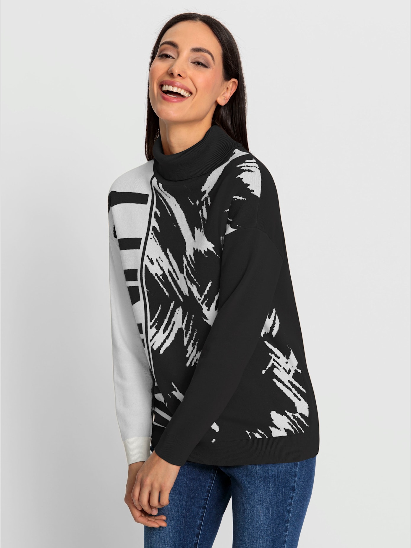 Pull à col roulé motif jacquard original