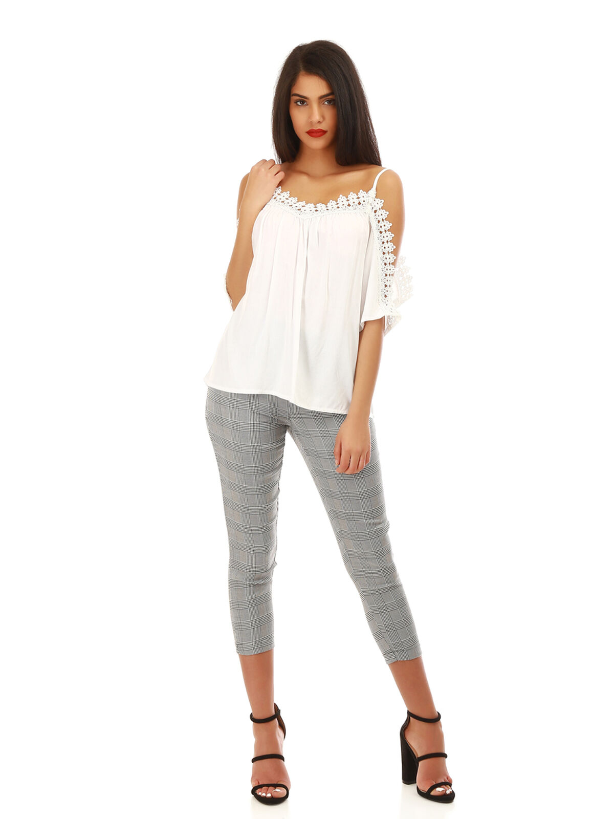 Top épaules dénudées détail crochet- Blanc