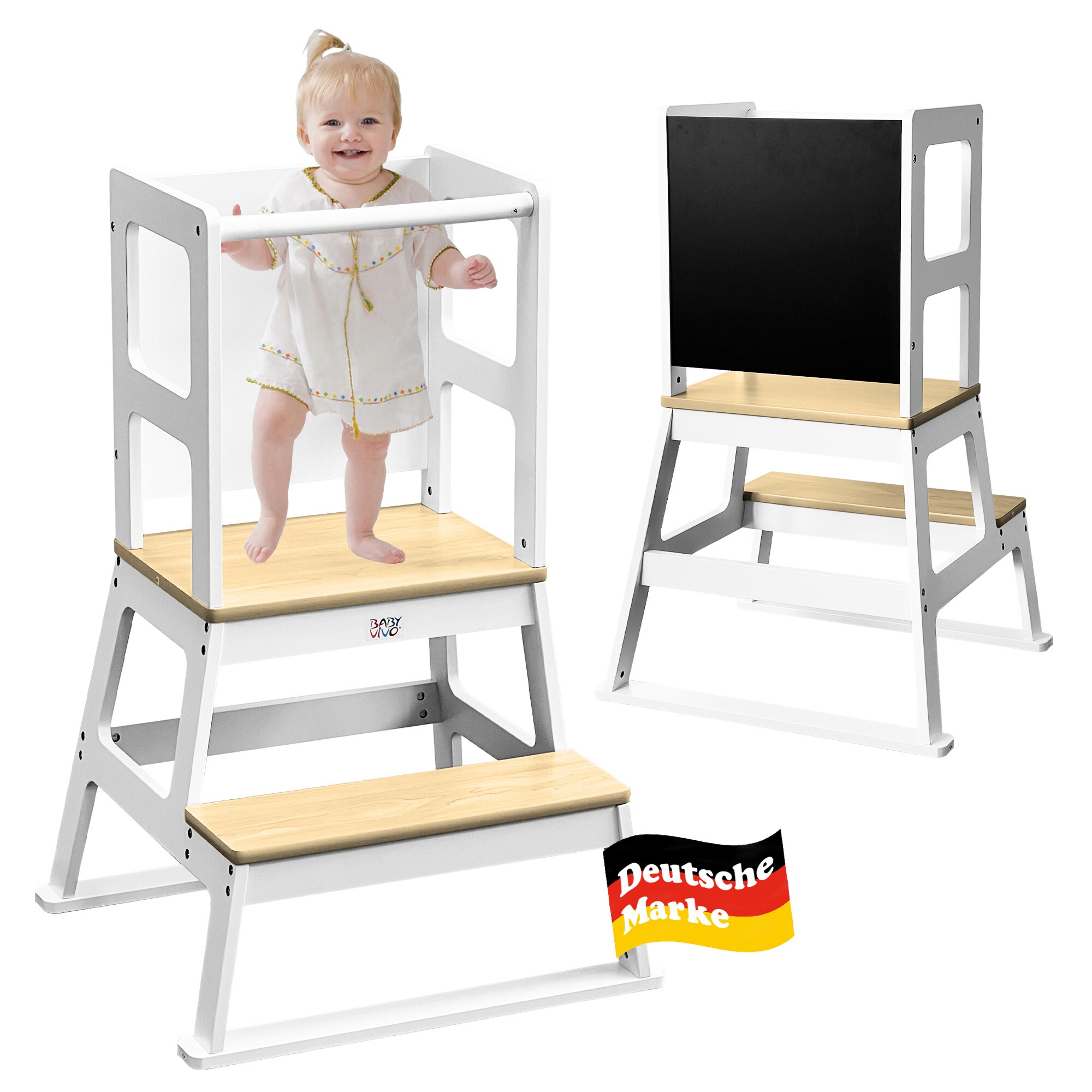 Baby Vivo Lernturm aus Holz - Mit Tafel in Weiß