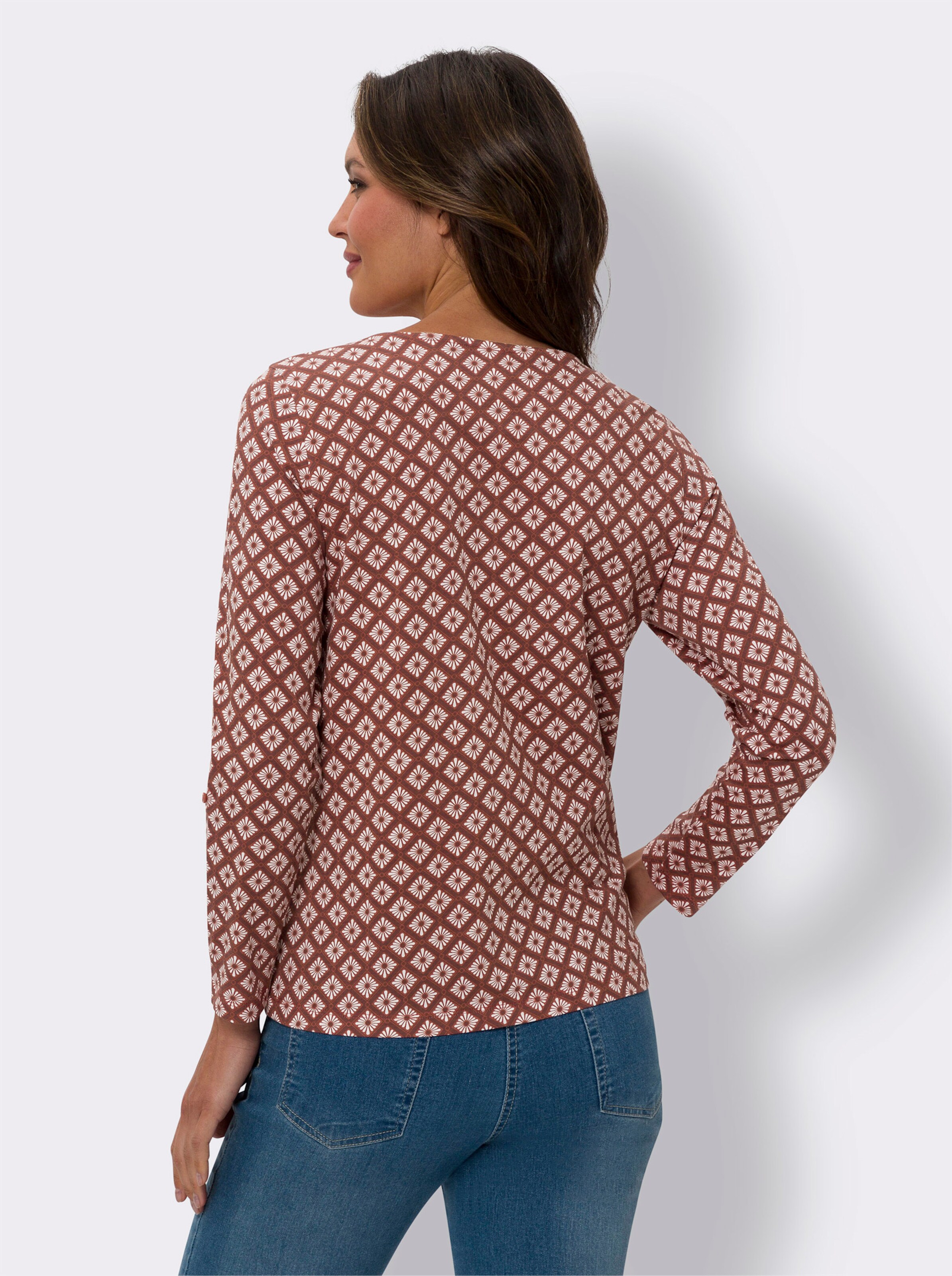 Rundhalsshirt mit Krempelärmeln