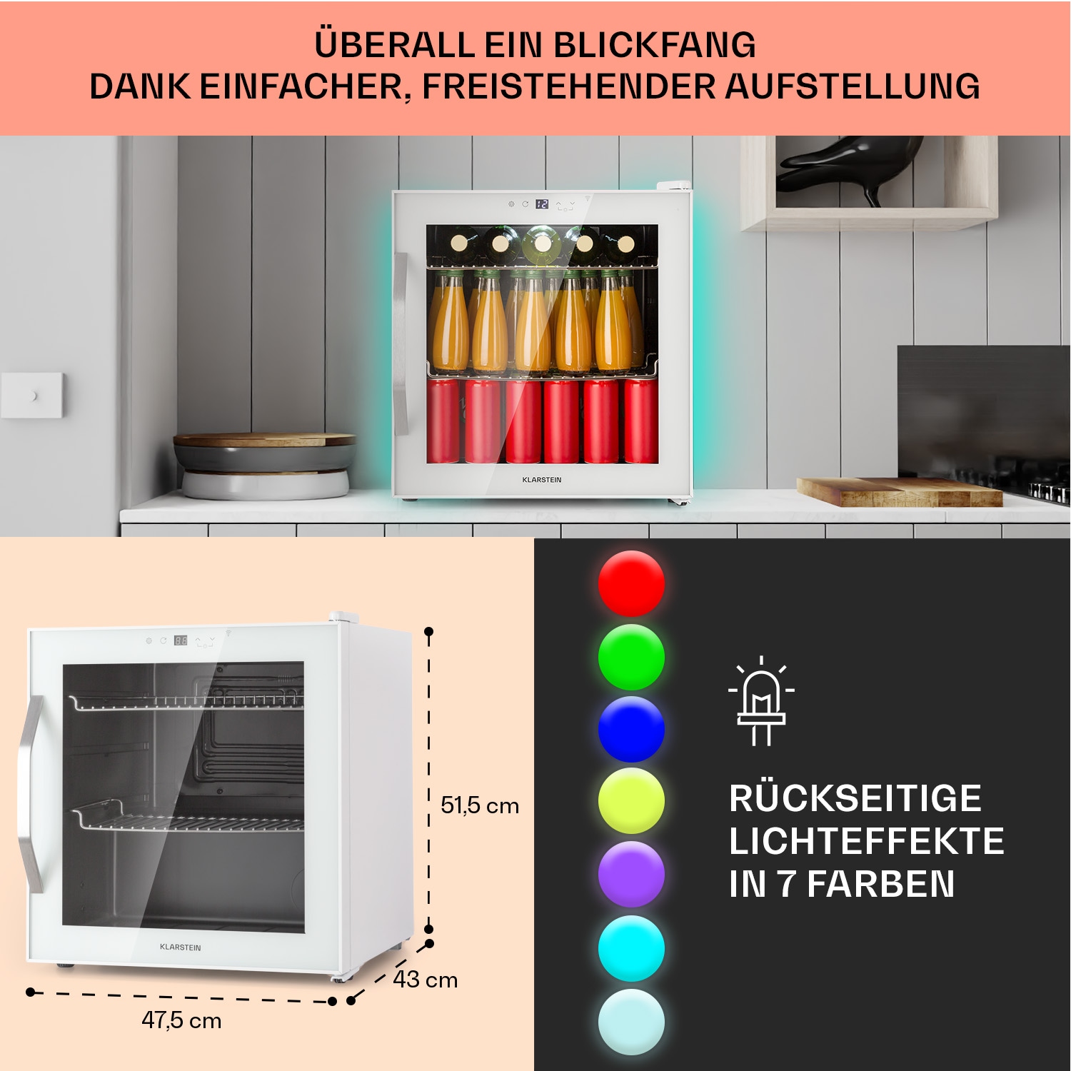 Coachella 50 Weinkühlschrank 47 Liter WiFi-Funktion Hintergrundbeleuchtung Edelstahl Weiß 50 Liter
