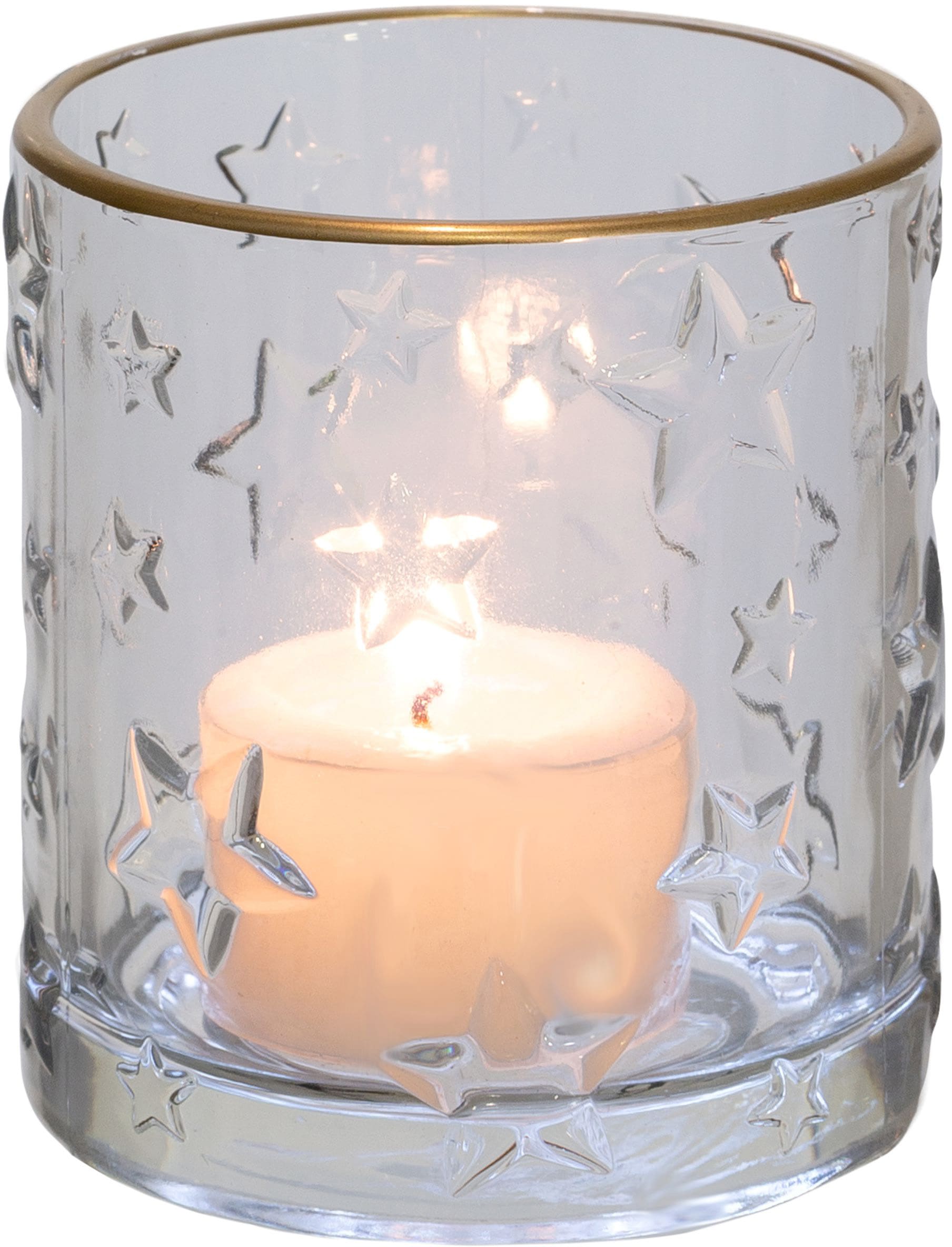 Creativ deco Windlicht »Weihnachtsdeko« klares Glas mit Stern-Struktur