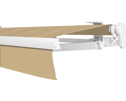 SOLUNA knikarmscherm Proof 2,5x2 Stofdesign 0681 Frame RAL 9010 Zuiver Wit Aandrijving rechts incl. slinger