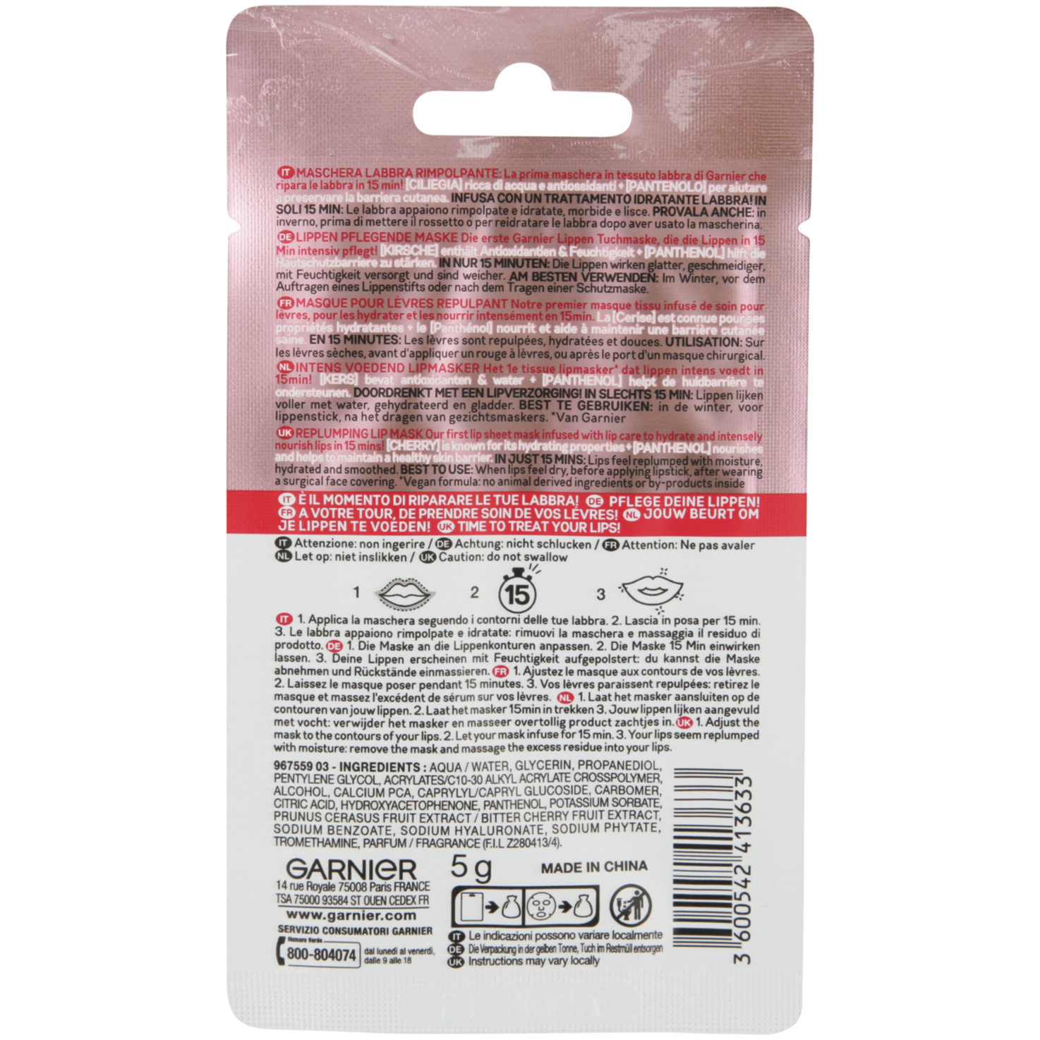 Garnier Lippentuchmaske mit Kirsche & Panthenol