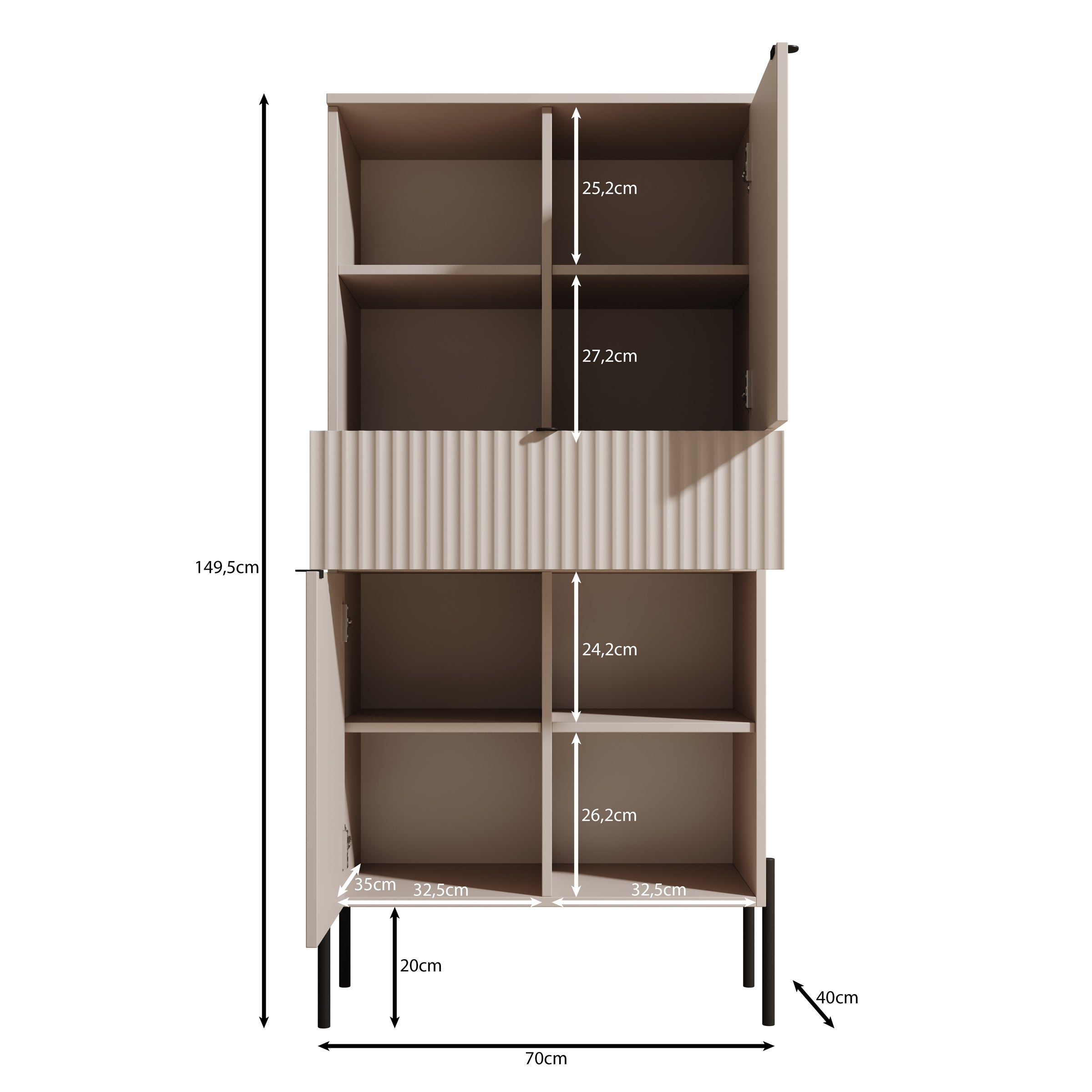 Oriya - Boekenkast - Beige - 70x40x150 cm