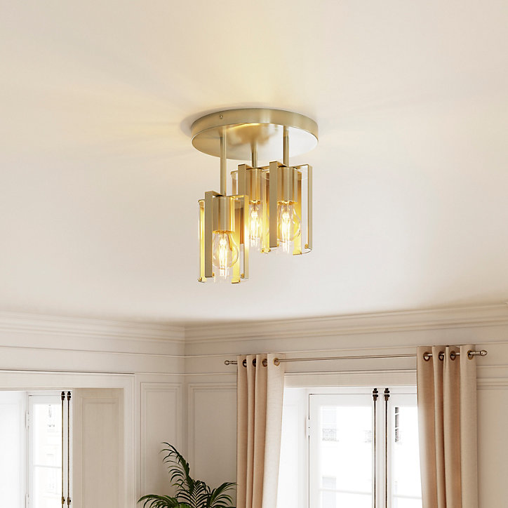 Plafonnier E27 42W GoodHome Saiphi effet laiton H.30 x Ø25 cm