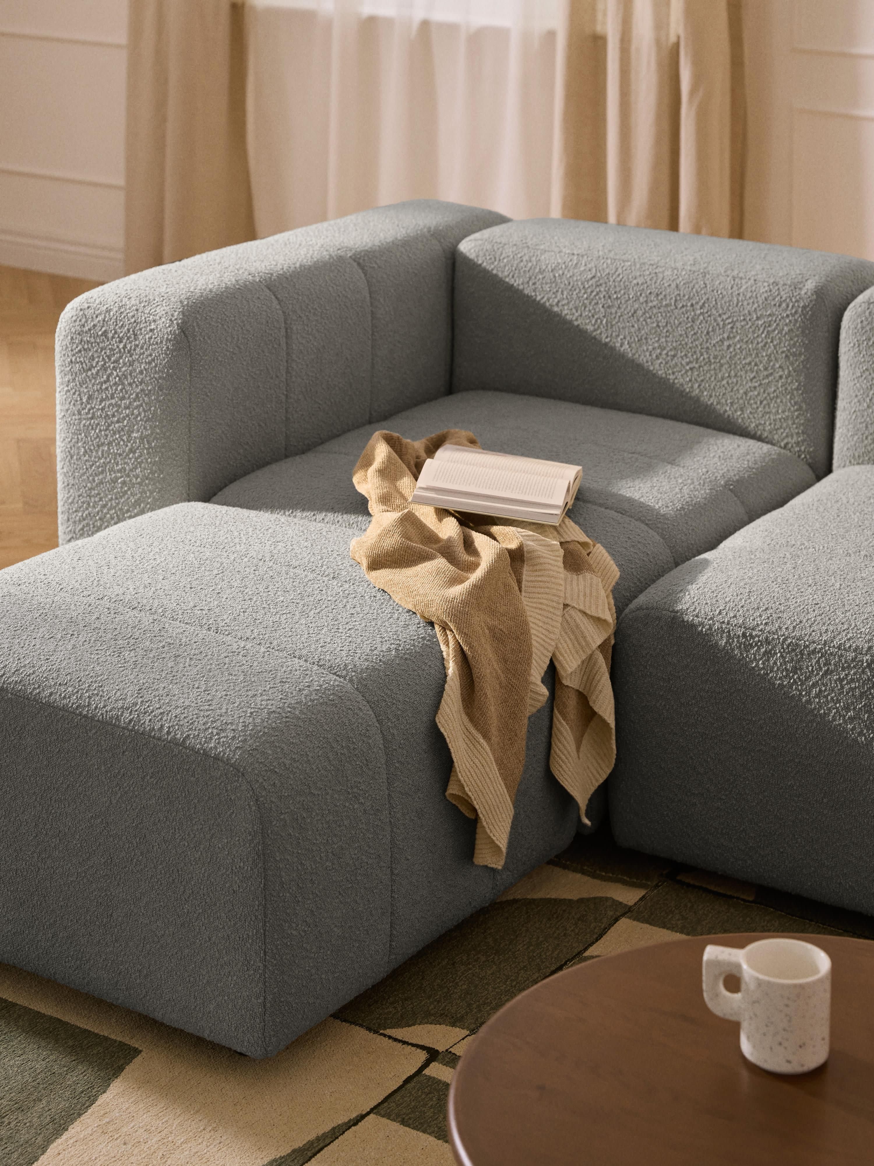 Modulaire bouclé bank Lena (4-zits) met poef (links/rechts)
