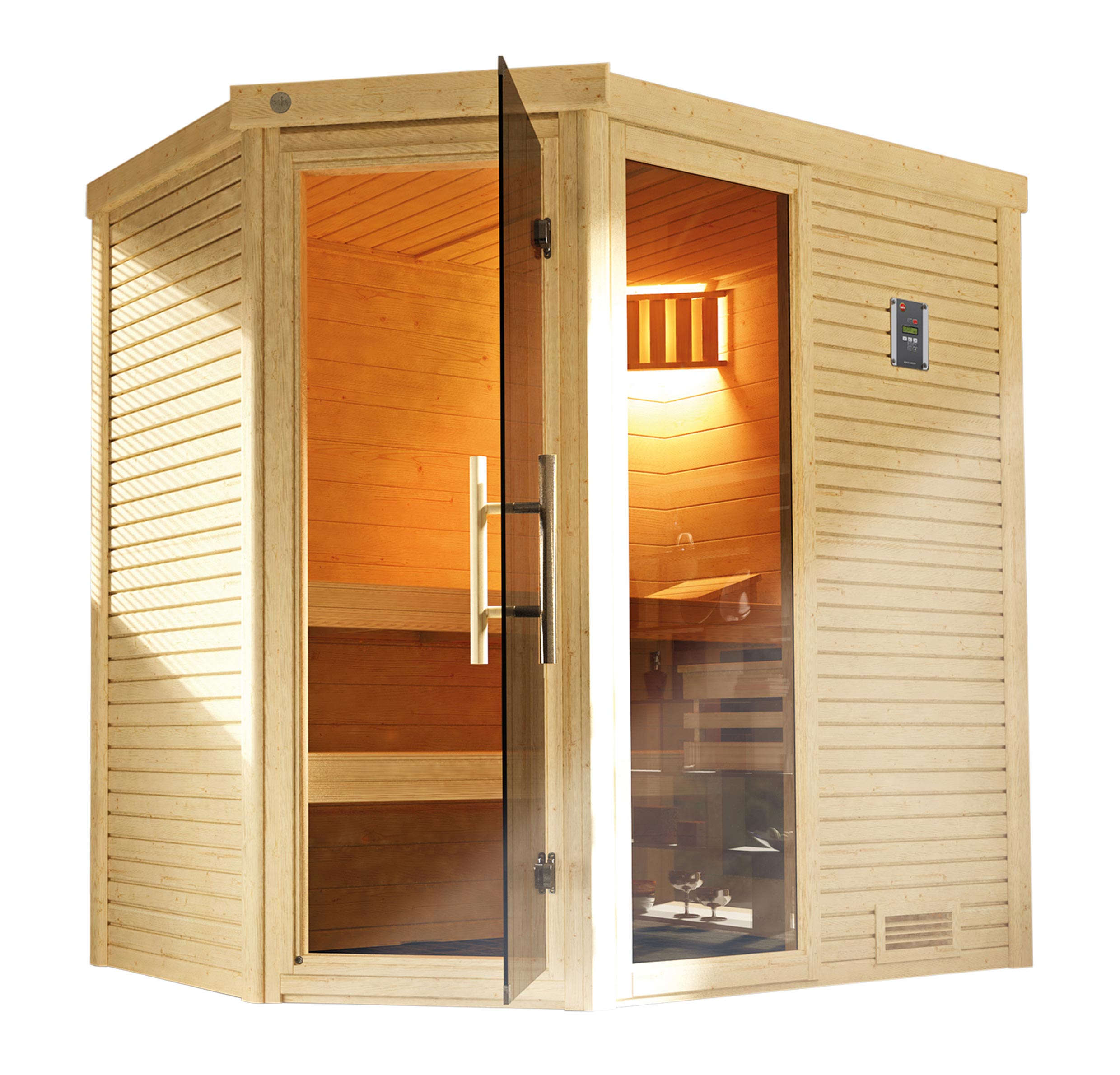 weka Design-Sauna CUBILIS Gr. 2 Sparset 7,5 kW OS inkl. digitaler Steuerung, Glastür und Fenster