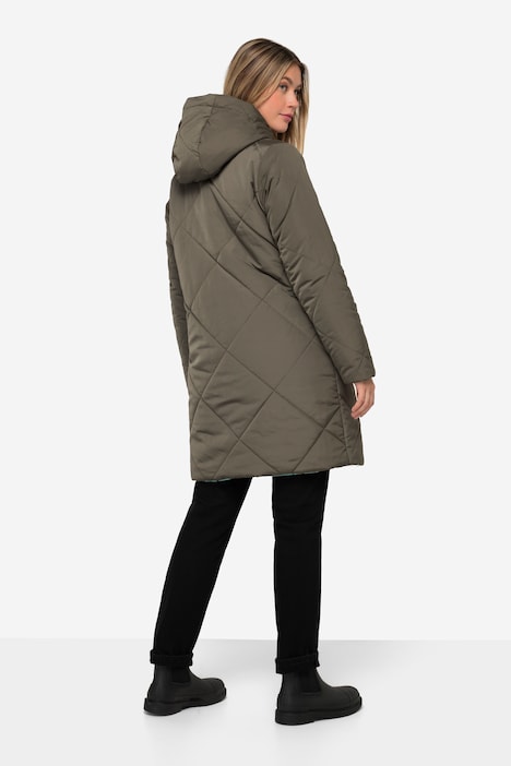 Wende Long-Steppjacke, Kapuze, 2-Wege-Zipper, Daunenoptik-Wattierung, fällt kleiner aus