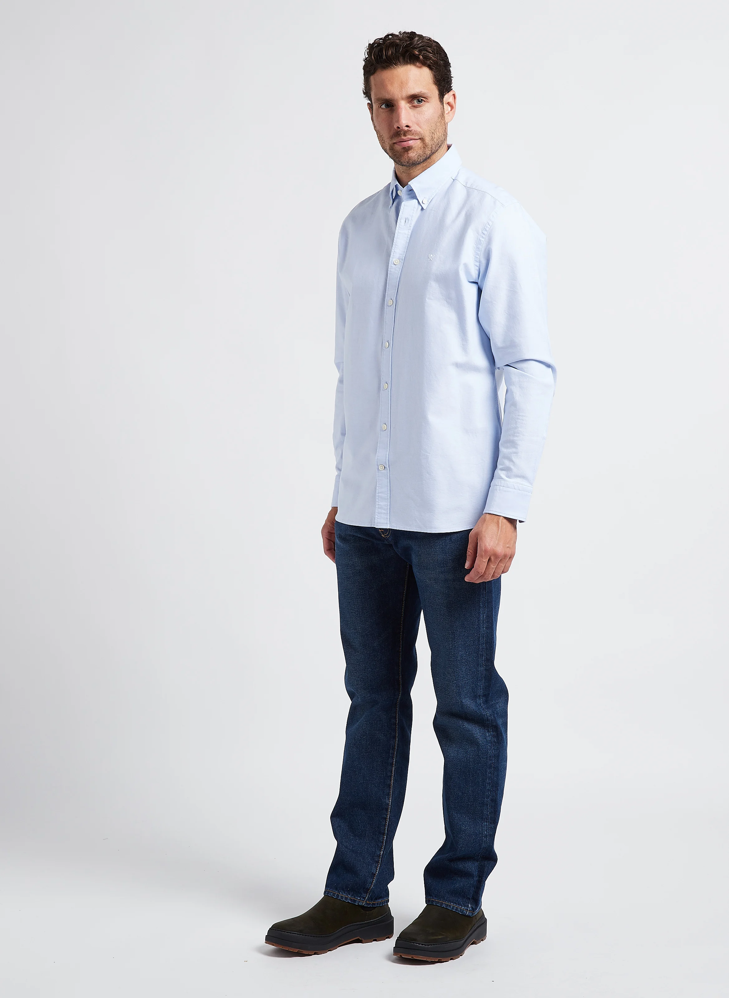 Chemise col classique en coton| Bleu