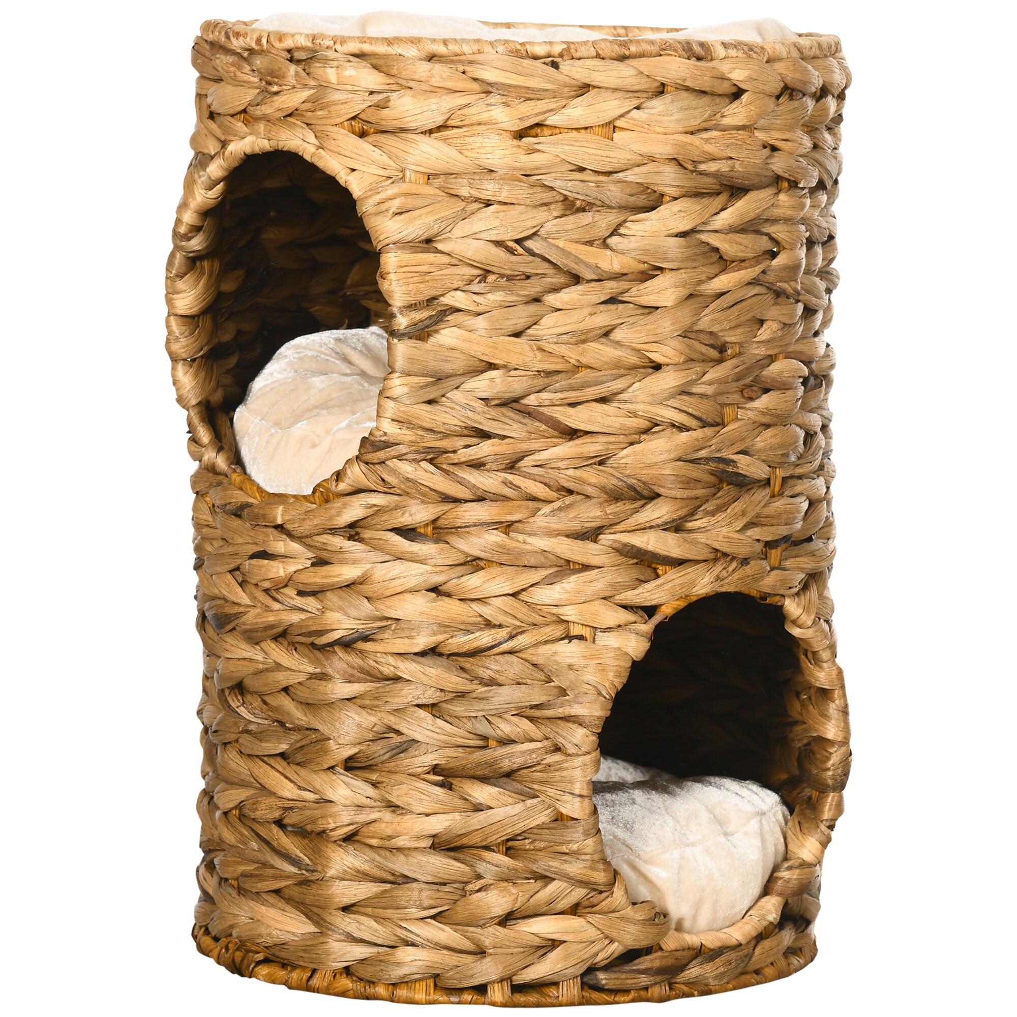 PawHut Katzenturm mit Kissen und 2 Eingängenen braun 32L x 32B x 47H cm