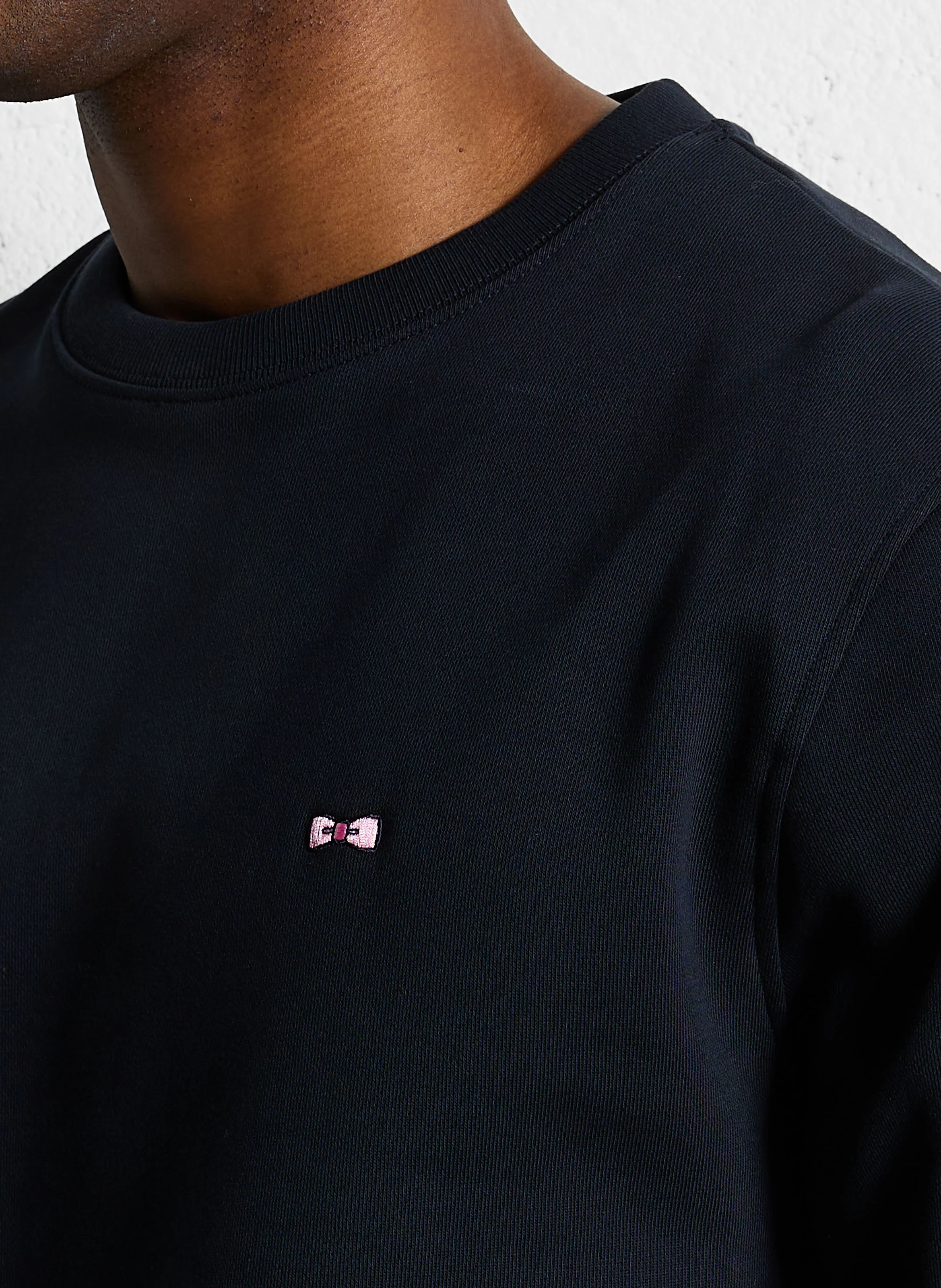 Sweat droit col rond brodé en coton | Bleu