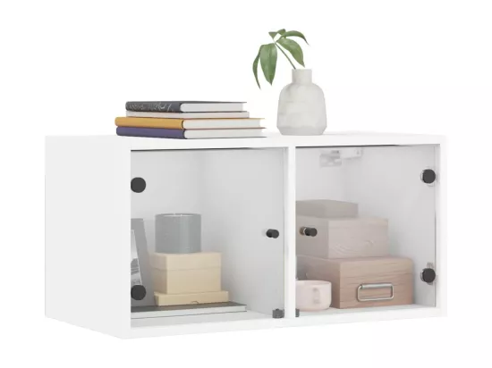Armoire murale avec portes en verre blanc 68,5x37x35 cm