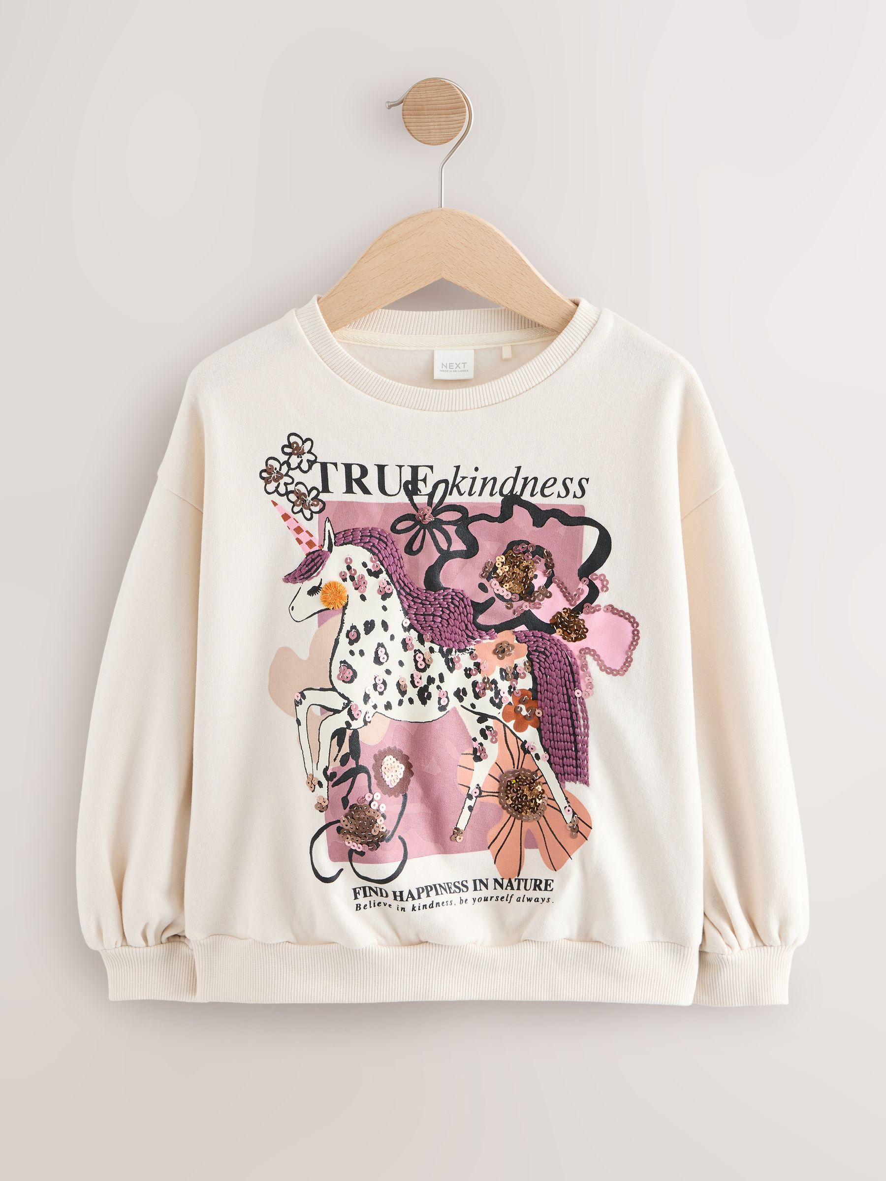 Ecru/roze eenhoornapplicatie - Sweatshirt (3 - 16 jr)