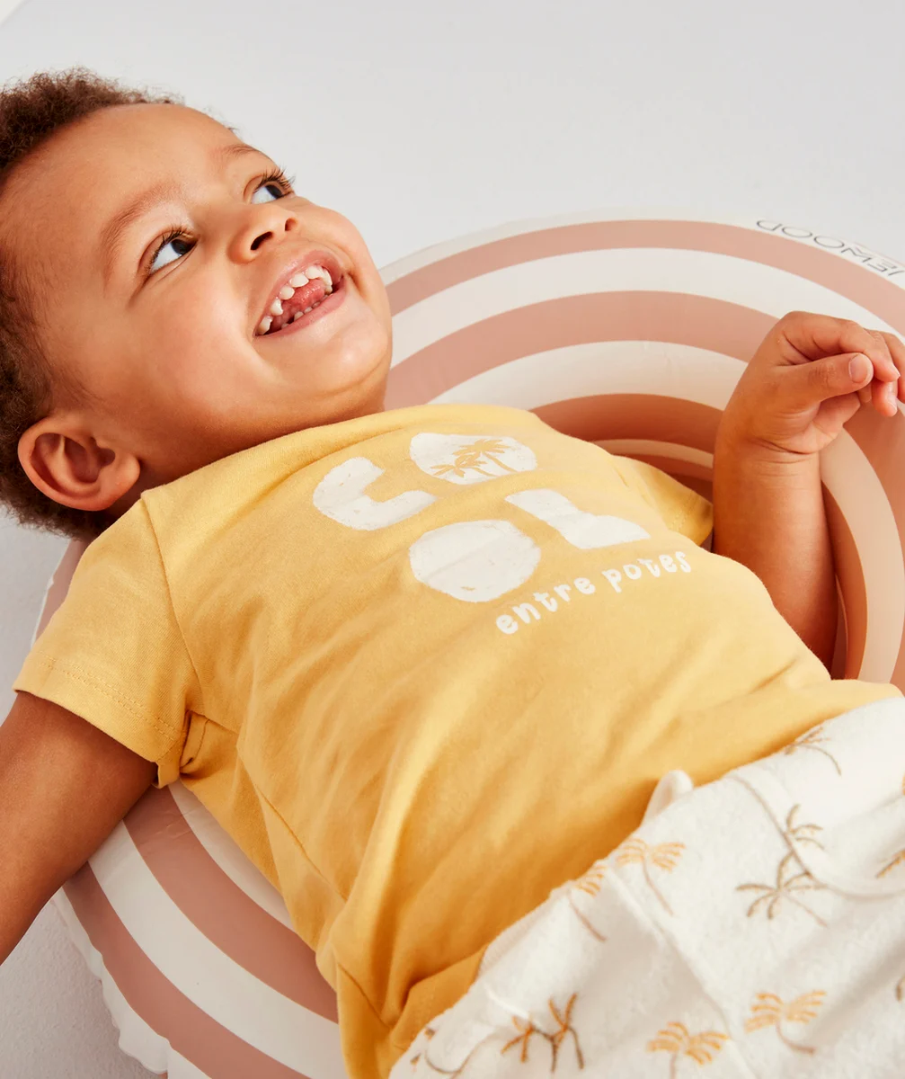 T-SHIRT BÉBÉ GARÇON EN FIBRES RECYCLÉES JAUNE AVEC MESSAGE