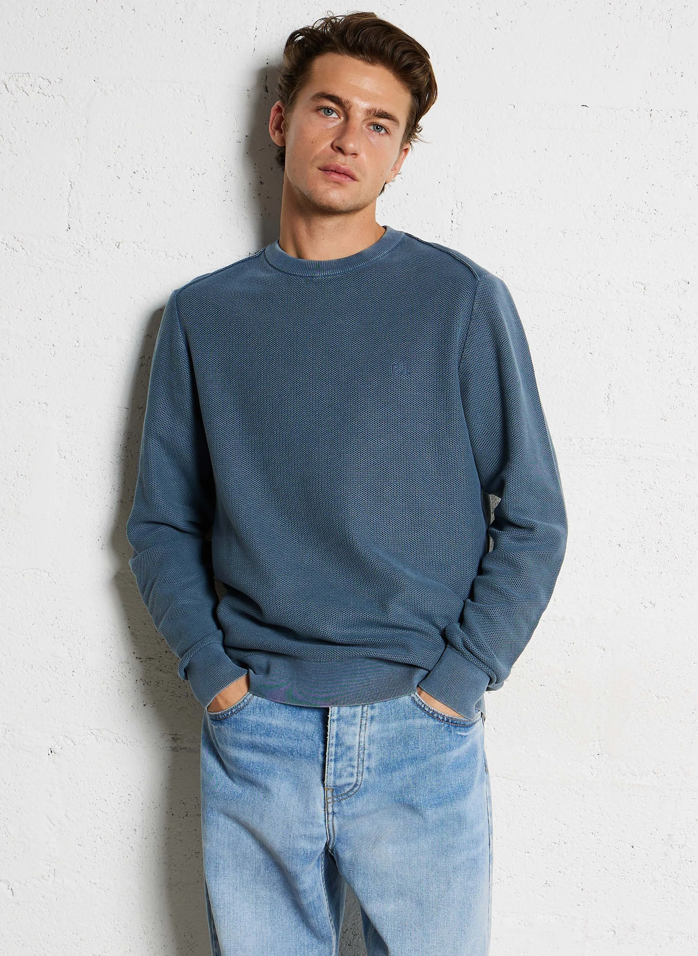 CRAIG - Pull col rond ample en coton | Bleu